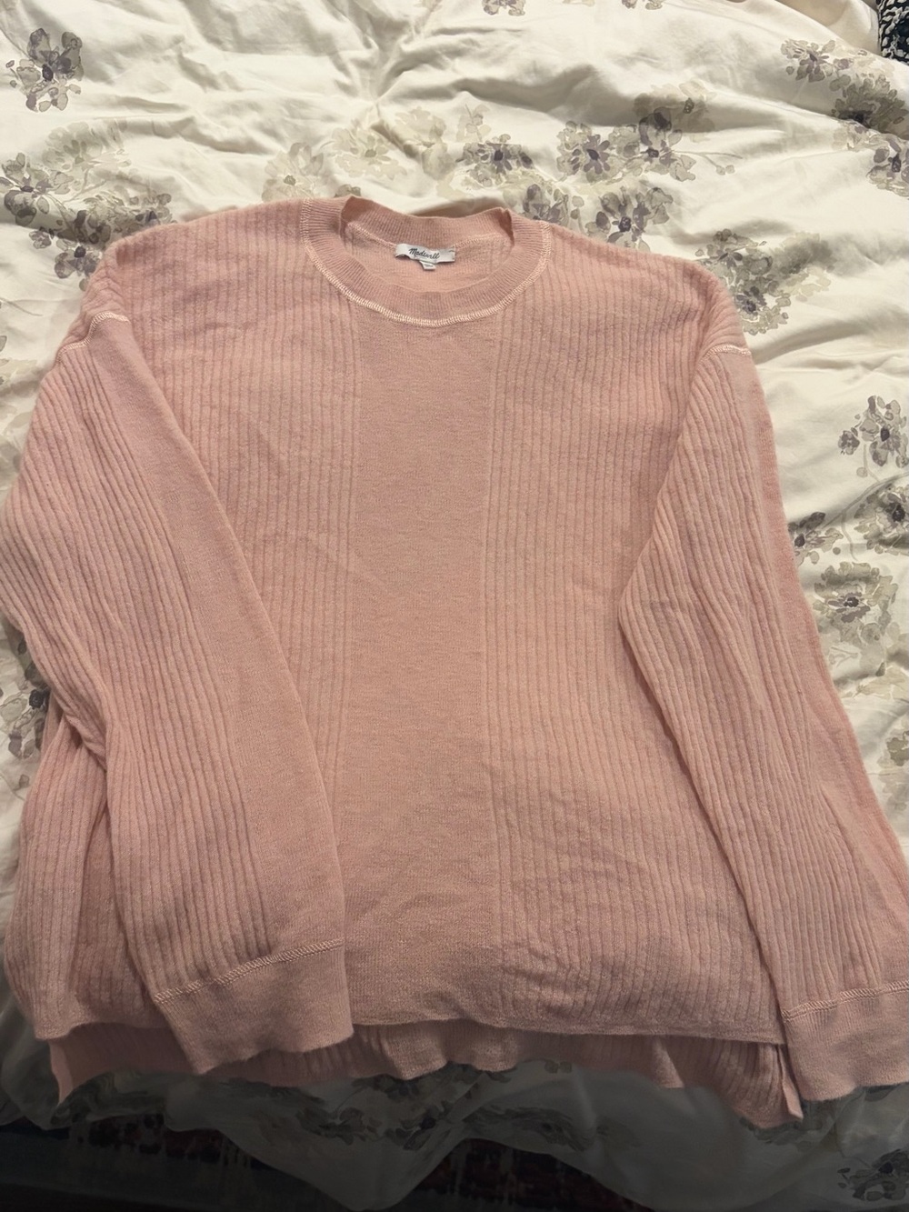 Madewell Women's Crewneck Ribbed Pullover Sweater - Pink - Alpaca Wool